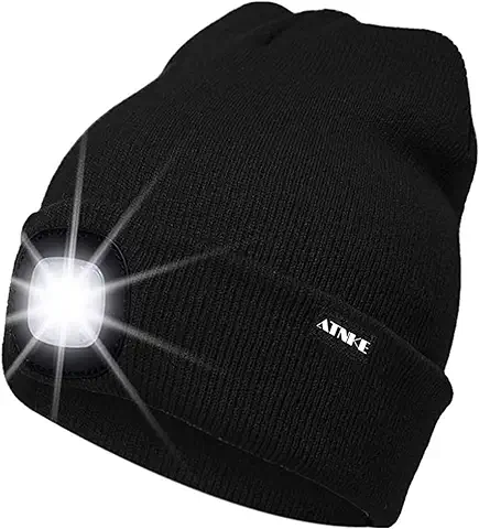 ATNKE LED Luminoso Gorro Sombrero, USB Recargable 4 LED Gorras para Correr Super Brillante Impermeable Luz Invierno Cálido Regalos para Hombre y Mujer  