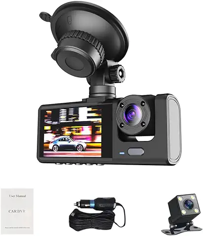 Aumotop 1080P DVR Dashcam Cámara Coche, Camara Coche Vigilancia, Frontal e Interior y Trasera, 2 Pulgadas Pantalla, Soporte de Visión Nocturna Grabación en Bucle Bloqueo de una Tecla  