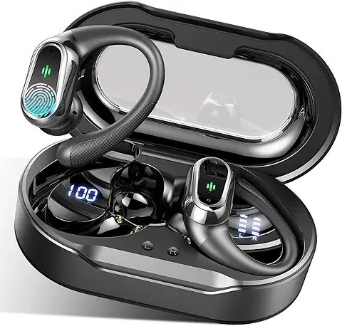 Auriculares Inalambricos, Auriculares Bluetooth 5.3 Deportivos, 50H de Reproducción, Pantalla LED, Cascos Inalambricos Bluetooth con Gancho, IP7 Impermeable, Hi-Fi Estéreo Auriculares con Microfono  