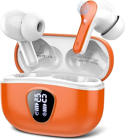 Auriculares Inalámbricos Bluetooth, Auriculares Bluetooth 5.3 con Sonido Envolvente, Controlador de 14,2 mm, 40 Horas Cascos Inalámbricos con Reducción de Ruido, Pantalla LED, IP7 Impermeable, Naranja  