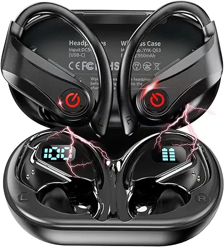 Auriculares Inalámbricos, Cascos Bluetooth 5.3 HiFi Estéreo con Microfono, Auriculares Bluetooth Deportivos Reproducción de 120H, Pantalla LED, IPX7 Impermeable, Carga Rápida USB-C, Control Táctil  