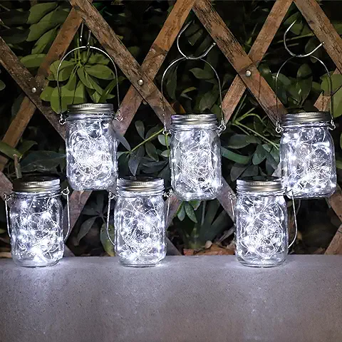 AUTOLA Lamparas Solares Exterior Decorativa 6 Piezes 30LED Farolillos Solares Exterior IP65 Impermeable Luces Solares de Tarro de Albañil Lampara Solar Jardin Para Teriores/Exteriores Decoración  