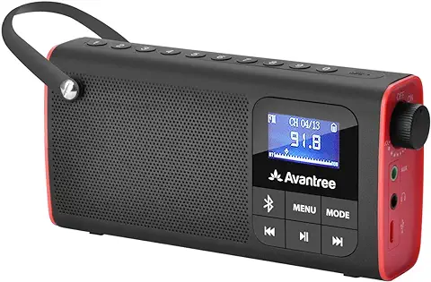 Avantree 3 en 1 FM Radio Portatil Pequeña con Altavoz Bluetooth y Reproductor de Tarjeta SD MP3, Auto-búsqueda y Memorización, Pantalla LED, Batería Recargable Transistores Radio - SP850  