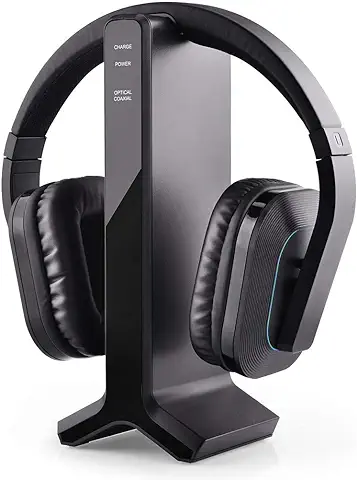 Avantree HT280 Auriculares Inalámbricos Diadema para Ver TV con 2.4G RF Base de Carga del Transmisor, Cascos de Alto Volumen Ideales para Personas Mayores y Discapacidad Auditiva, Rango de 30M  