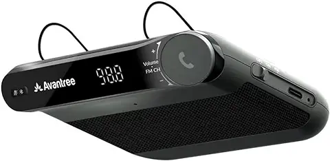 Avantree Roadtrip - Altavoz Bluetooth para Coche y Transmisor FM Inalámbrico 2 en 1, con Altavoz Manos Libres de 6W, Micrófono Incorporado y Conexiones Multipunto para Teléfono Móvil  