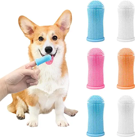 Avesteir Cepillo Dientes Perro 6 Paquetes 4 Color, Cepillos de Dientes para Perros de Silicona Dedos con Cobertura Completa de 360 °, Cepillo Dental Perro para el Cuidado Dental de Mascotas Pequeñas  