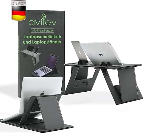 AVILEV FlexBoard Pro - Soporte Multifuncional para Ordenador Portátil y Escritorio para el Hogar, Universidad, Viajes, Ergonómico y Portátil, Soporte para Portátil, Altura Ajustable (44 cm, gris  