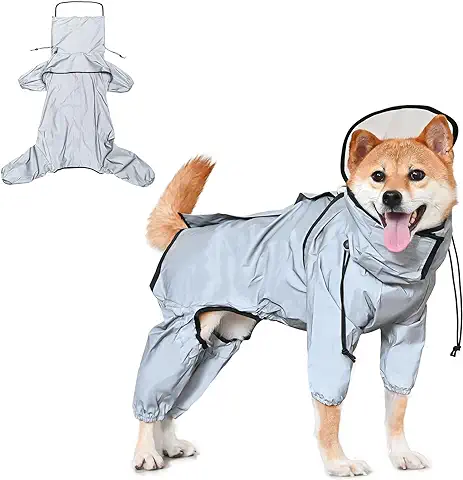 Avont Chubasquero para Perro, L Ropa Impermeable Protección de Lluvias para Perros Diseño Reflectante de Moda -Gris Plata  