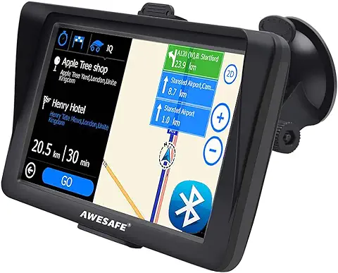 AWESAFE Navegador GPS para Coches con Visera y Bluetooth de 7 Pulgadas, con Mapas Últimos y Actualizaciones de por Vida  