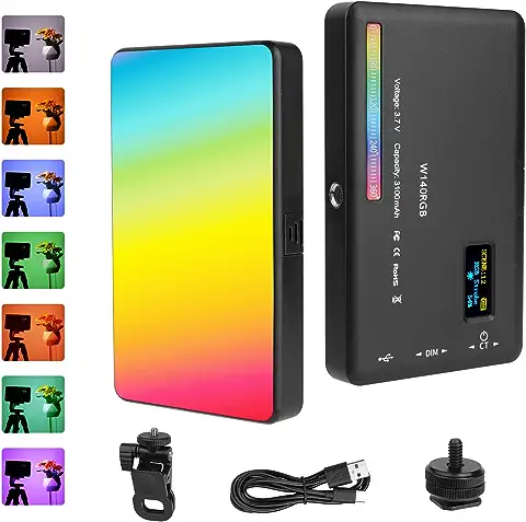 AXFEE Luz de Video W140 ​​​​RGB, 140 LED Regulable 2500K-9000K Luz de Relleno y 12 Efectos, Incorporada Batería 4000mAh, CRI95+, para Video DSLR, Filmación, Transmisión Vivo, Microfilm  