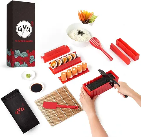 Aya Utensilios Para Hacer Sushi – Original Tutoriales En Línea Exclusivos En Vídeo - Con Cuchillo De Sushi - Set de 12 Piezas Para Hacer Sushi De Forma Fácil Y Divertida –  Rollos De Maki Sushi  