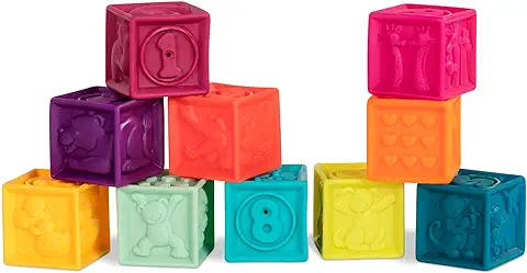 B. Baby – Bloques para Bebé – Apilamiento y Construcción para Bebés – 10 Bloques Blandos con Números, Formas y Animales – Educativo y para el Desarrollo – 6 Meses + – One Two Squeeze  