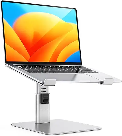 Babacom Soporte Portatil Mesa con 8 Alturas Ajustables, Aleación de Aluminio Elevador Portatil Ergonómico, Ventilado Laptop Stand Compatible con MacBook/Air/Pro, DELL, Chrome y Tabletas, 10-16” Plata  