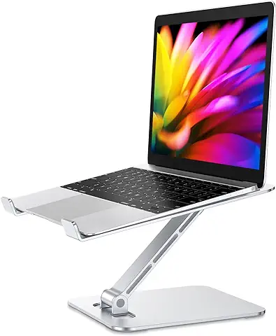 Babacom Soporte Portatil Mesa Plegable, Elevador Laptop Stand con Altura Ajustable, Soporte Ordenador Portátil de Aleación de Aluminio Ventilado Compatible con MacBook Lenovo HP PC 10-16" (Plateado)  