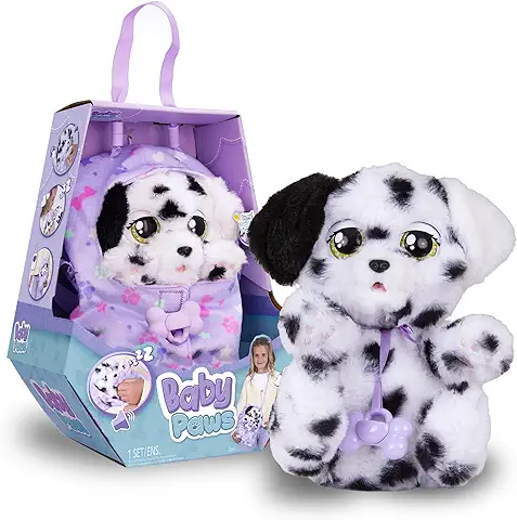 BABY PAWS Sleeping Puppies Dálmata- Peluche Interactivo con Sonidos que Abren y Cierran los Ojitos e Incluyen una Bolsita-Manta-Regalo óptimo para Niños y Niñas +3 Años  