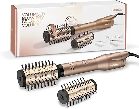 BaByliss Cepillo Secador de Pelo Big Hair Dual AS952E, Cepillo Rotatorio de 50mm y 40 mm, Seca y Moldea a la vez, Tecnología Iónica, Rotación Bidireccional, Aire Frio, Multicolor  