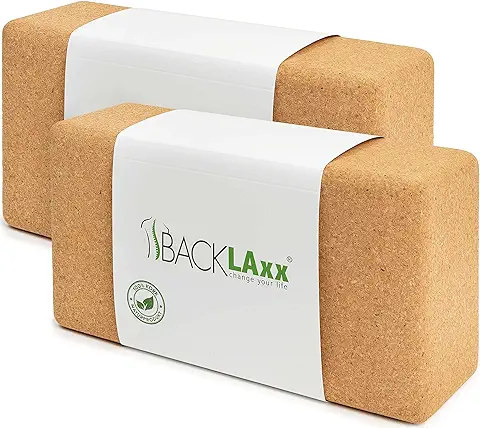 BACKLAxx ® Bloque Yoga Corcho – Bloques yoga 100% Natural Sostenible – Ladrillo Yoga Amigable con la piel y Producido Ecológicamente Incl. Videos de Aplicación – Bloque para Yoga – Yoga Block  