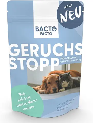 BACTOFACTO Detener Olores Concentrado Sostenible para 2 Litros, Eliminador de Olores Probiótico/microbiológico para Eliminar Olores de Mascotas en Alfombras o Sofás (1 Bolsa (4 Almohadillas)  