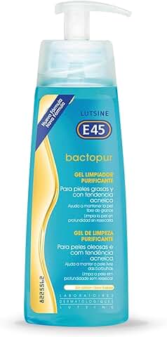 Bactopur Lutsine E45 - Gel Limpiador Facial Piel Grasa 200 ml - Limpia en Profundidad Pieles Grasas, Acné y Puntos Negros - Gel de Limpieza Purificante PH Equilibrado y Dermatológicamente Testado  