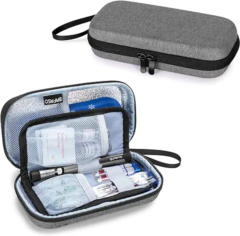 BAFASO Estuche de Viaje de Insulina con 2 Bolsas de Hielo, Bolsa de Insulina Organizador Duro, Estuche para Suministros de Insulina, Gris  