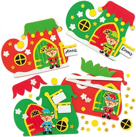 Baker Ross AX400 Kits De Puerta De Elfos De Navidad - Paquete De 4, Suministros Creativos De Arte Y Manualidades Navideños Para Que Los Niños Hagan Y Decoren  