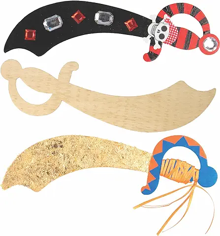 Baker Ross Espadas de Pirata de Madera para Decorar y Personalizar. Manualidades Creativas para Niños Perfectas para Fiestas de Piratas (Pack de 4)  