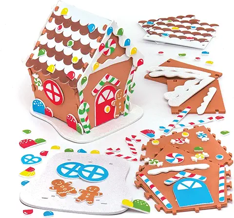 Baker Ross Kits de casa de pan de Jengibre de Espuma: Suministros Creativos de arte y Manualidades Navideños para que los Niños Hagan y Decoren (paquete de 2)  