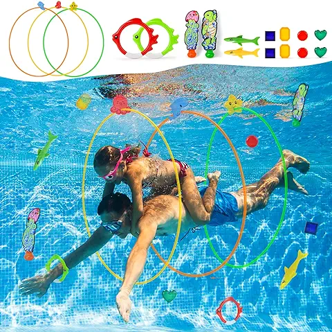 Balnore Juguetes de Buceo, 20PCS, Juegos de agua para con Anillos de Buceo Torpedo, para Chicas Jóvenes, Niños. Entrenamiento para Piscina al Aire Libre  