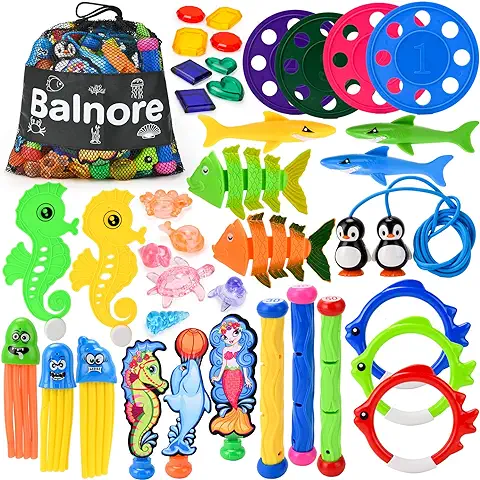 Balnore Juguetes de Buceo, 40PCS Juegos de Agua con Puerta de Buceo Anillo de Buceo Bandidos Torpedo Juegos de Piscina para Niños con Bolsa de Transporte Juguetes de Entrenamiento para Piscina  