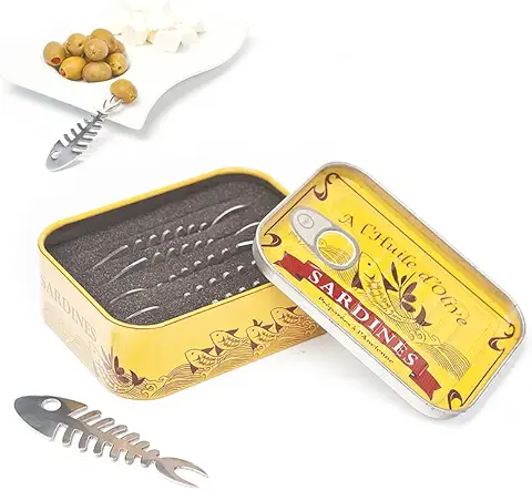 Balvi - Sardines Set de 6 Tenedores para Aperitivo en Forma de raspa de sardina y presentado en una l  