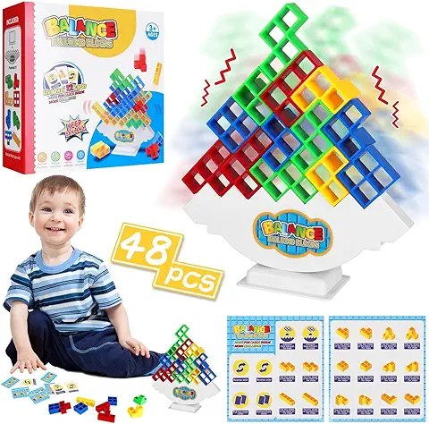 Bambebe 48PCS Tetra Tower Balance Blocks, Juguetes Montessori Bebes, Juegos Apilables para Niños, Juguete de Apilamiento de Equilibrio, Tetris Juguetes Educativos, Regalos de Cumpleaños 3 4 5 6 Años  