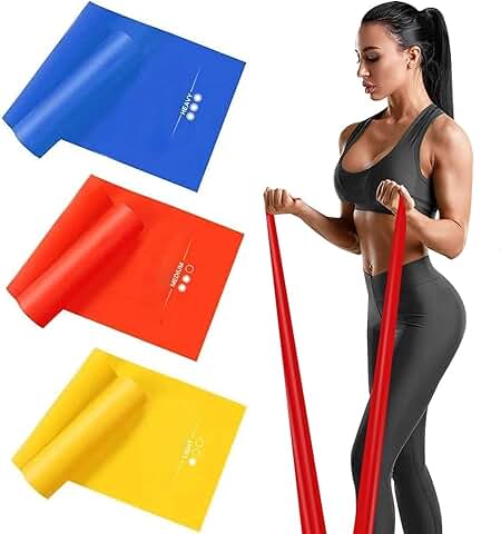 Bandas Elasticas Fitness[Set de 3] 1.5M /1.8M /2M,Cintas Elasticas con 3 Niveles de Resistencia, Pilates,  