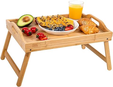 Bandeja de Bambú con Doble Función: Mesa de Desayuno con Patas Desplegables y Borde Alto - Ideal para Cama y Sofá - Mesa Plegable - Bandeja Madera - 50x30x23 cm  