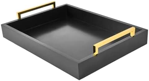 Bandejas de Servir de 16 x 12 Pulgadas con Asas, Bandeja Decorativa Negra, Bandejas Otomanas para Desayuno, Café, Sala de Estar, Baño, Cocina y Aire Libre (Negro)  