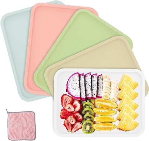 Bandejas para Servir Comida 5Pcs Bandejas de Plástico Antideslizante 30,5 x 23cm Bandejas Rectangulares para Desayuno/Postre/Cupcakes, Bandeja Comedor/Escolar/Cocina -5 Colores  