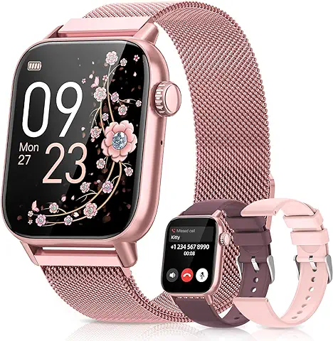 BANLVS Reloj Inteligente Mujer con Llamadas, 1.85" Smartwatch 3 Correas 110+ Modos Deportivos con SpO2/Pulsómetro/Monitor de Sueño, Impermeable IP68 Pulsera Actividad para Android iOS, Rosa Coral  