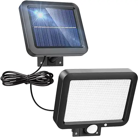 Bapro Luz Solar Exterior con Detector de Movimiento, IP65 Impermeable Iluminacion Exterior 520LM Foco Solar, 56 LED 6500K luz Solar de Seguridad para Pared con Cable de 16.5ft para Jardín  