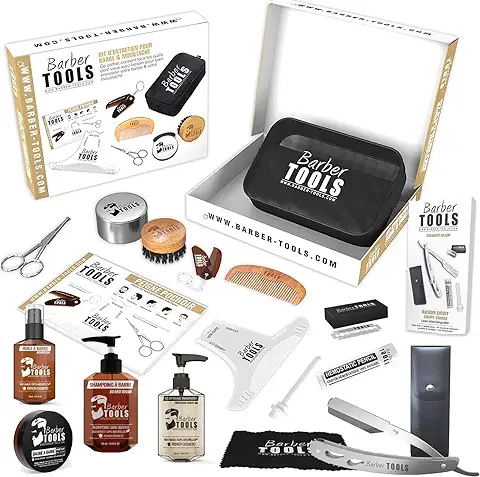 ✮ BARBER TOOLS ✮ Kit/Set/Estuche de Arreglo y Cuidado de la Barba y Afeitarse | Cosmético Made in French  