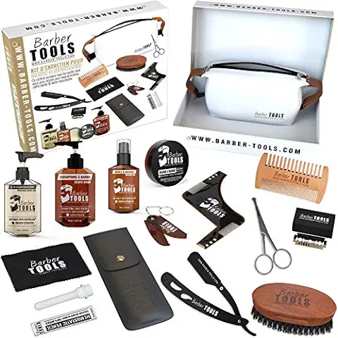 ✮ BARBER TOOLS ✮ Kit/Set/Estuche de Arreglo y Cuidado de la Barba y Afeitarse | Cosmético Made in French  