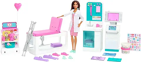 Barbie Doctora con Clínica Médica, Muñeca con Accesorios de Medicina de Juguete. Incluye Juego de Escayolas de Plastilina (Mattel HFT68)  