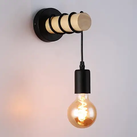 Barcelona LED Barlona Aplique de Pared Interior, Lámpara de Pared Vintage de Madera Industrial para Sala de Estar, Dormitorio y Pasillo, E27, Máx. 60W, 220V, IP20 Negro (LM135-N-Y)  