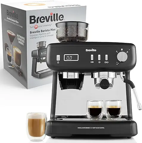 Barista Max+ Espresso de Breville, Máquina de Café con Leche y Capuchino| Molienda y Dosificación Inteligentes | Bomba Italiana de 15 Bar|Negra [VCF152X]  