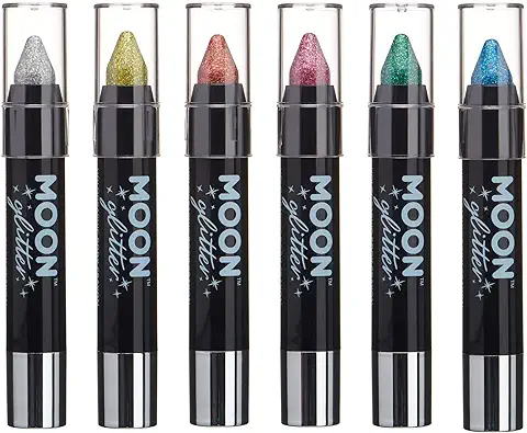 Barra de Pintura Holográfica Brillante/Creyón Corporal, Maquillaje para la Cara y el Cuerpo por Moon Glitter - 3.5g - Set de 6 Colores  