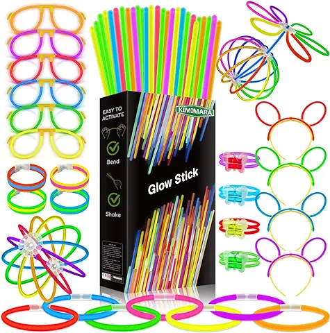 Barras Luminosas - Pulseras Florescentes Fiesta para Niños Adultos 100 Barras con Conectores para Varitas Gafas Collar Bola  