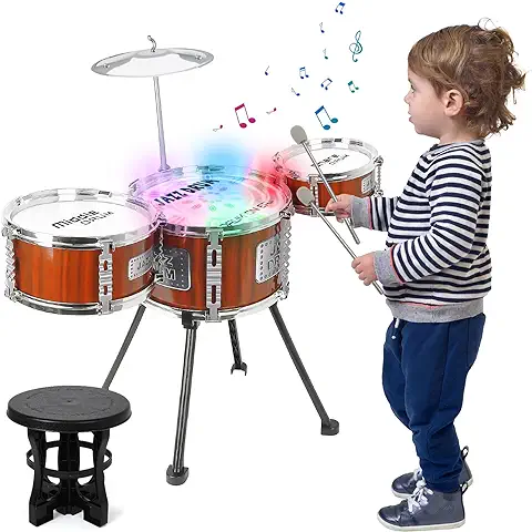 Bateria Infantil Musicales Niños con Luces, Kit de Tambores Infantil Juguetes, Jazz Tambores con Taburete para Niños, Musical Educativos Bateria Instrumentos Regalo para Niños 1 2 3 4 5 6 Años  