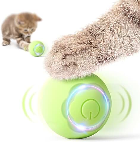 Baytion Juguetes para Gatos, Pelota para Gatos Domésticos Automáticamente y Inteligentes, con 2 Modos, Luces LED Cambiantes, Recargable Tipo C para Gatos y Cachorros, Verde  