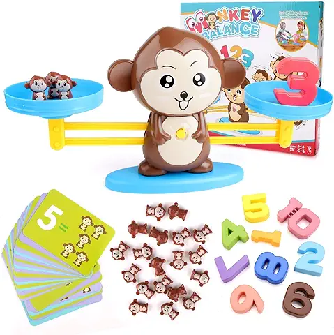 BBLIKE Juguete de Matemáticas, 65 PCS Monkey Balance Tarjetas de Matemáticas Bloque Digital Juego Educativo Juegos de Matemáticas Regalo para Niños y Niñas (Blanco)  