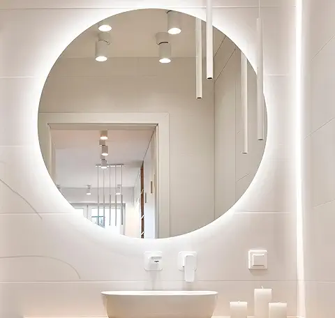 BD ART Luna Espejo de Baño led Redondo de 60 cm, Espejo de Baño con Iluminación, Color de la luz Blanco Frío 4200 K, IP44  