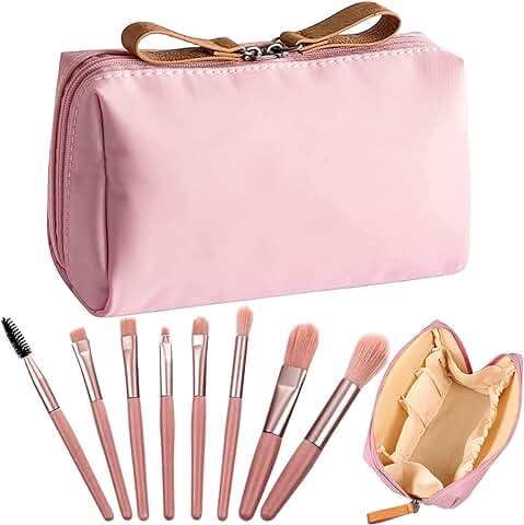 BDSHUNBF Neceser de Aseo, Bolsa de Cosméticos de Viaje, Organizador de Maquillaje para Mujeres, Impermeable Neceser, Neceser Mujer Pequeño, Bolsa Aseo, con Juego de Brochas de Maquillaje Viaje (Rosa)  