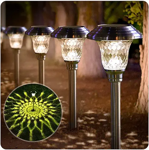 BEAU JARDIN 8 pack Lámparas Solares para Jardín Luces Solares Jardín Iluminación al aire Libre de Caminos Acero Inoxidable Vidrio de Luz de Jardín IP65 Resistente al Agua Patio  